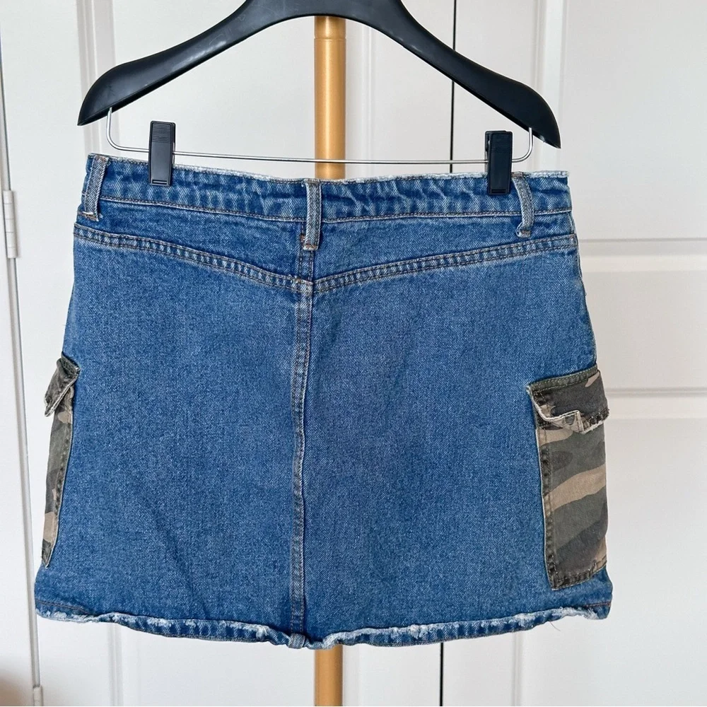 Signature Blue Denim Mini Skirt with Camouflage Pockets - Picture 2 of 4